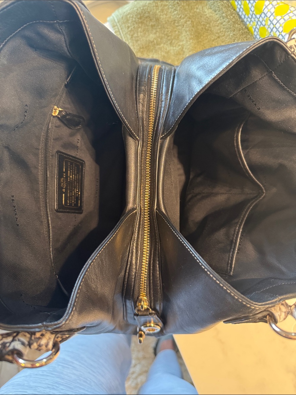 Coach Edie Taupe and Black Leather Hobo Bag - Picture 3 of 4